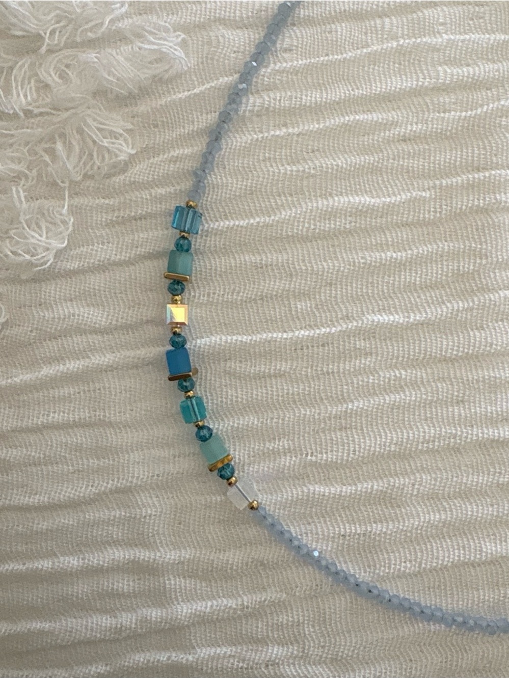 Sky Blue Coeur de Lion Beaded Necklace with Turquoise Accents - Picture 3 of 3